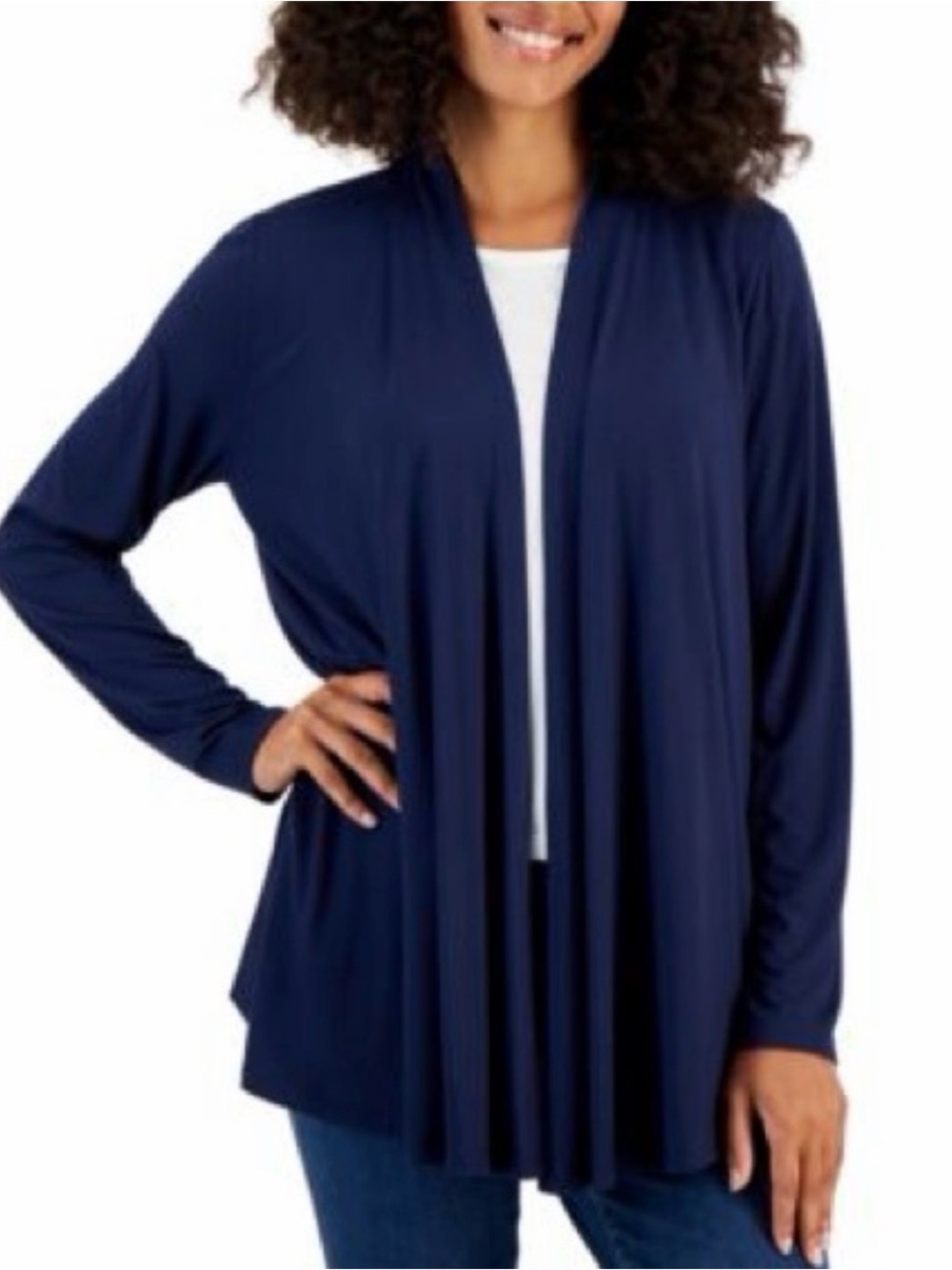 Chico’s Blue Open Front Lightweight Cardigan Sweater Size 1 (Medium)